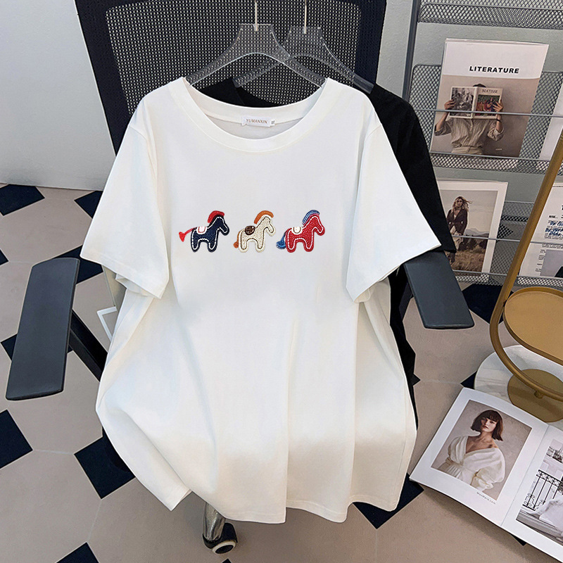 Embroidery Cotton Shirt - Женская футболка больших размеров (до 170